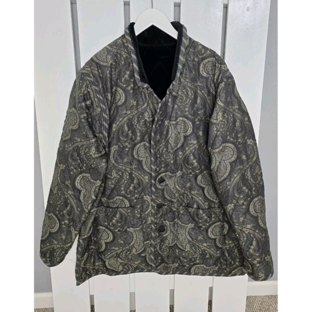 Koos Of Course Womens Reversible Quilted Paisley Black‎ Velvet Chore Jacket 1X